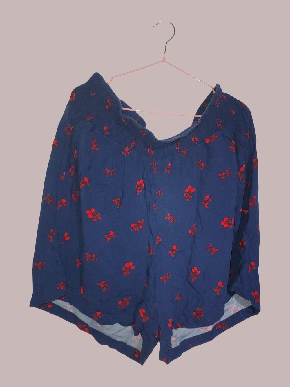 torrid Navy Blue Red Floral Smocked Peasant Tunic